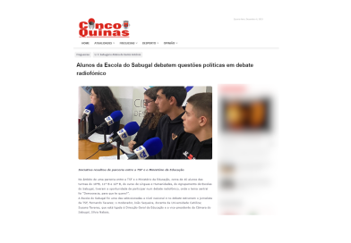 Notícia Cinco Quinas: Alunos da Escola do Sabugal debatem questões políticas em debate radiofónico